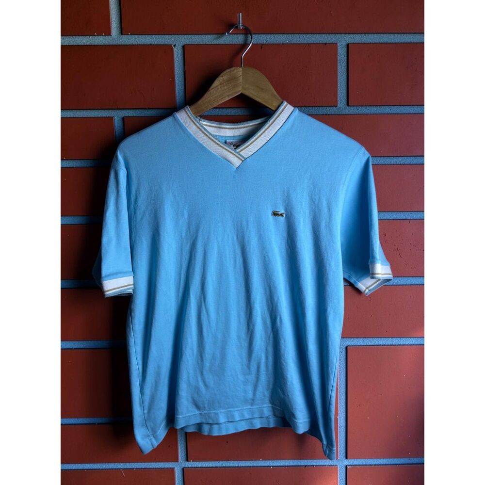 Lacoste Made in France V Neck T Shirt Blue Men's Size 6 Crocodile Logo